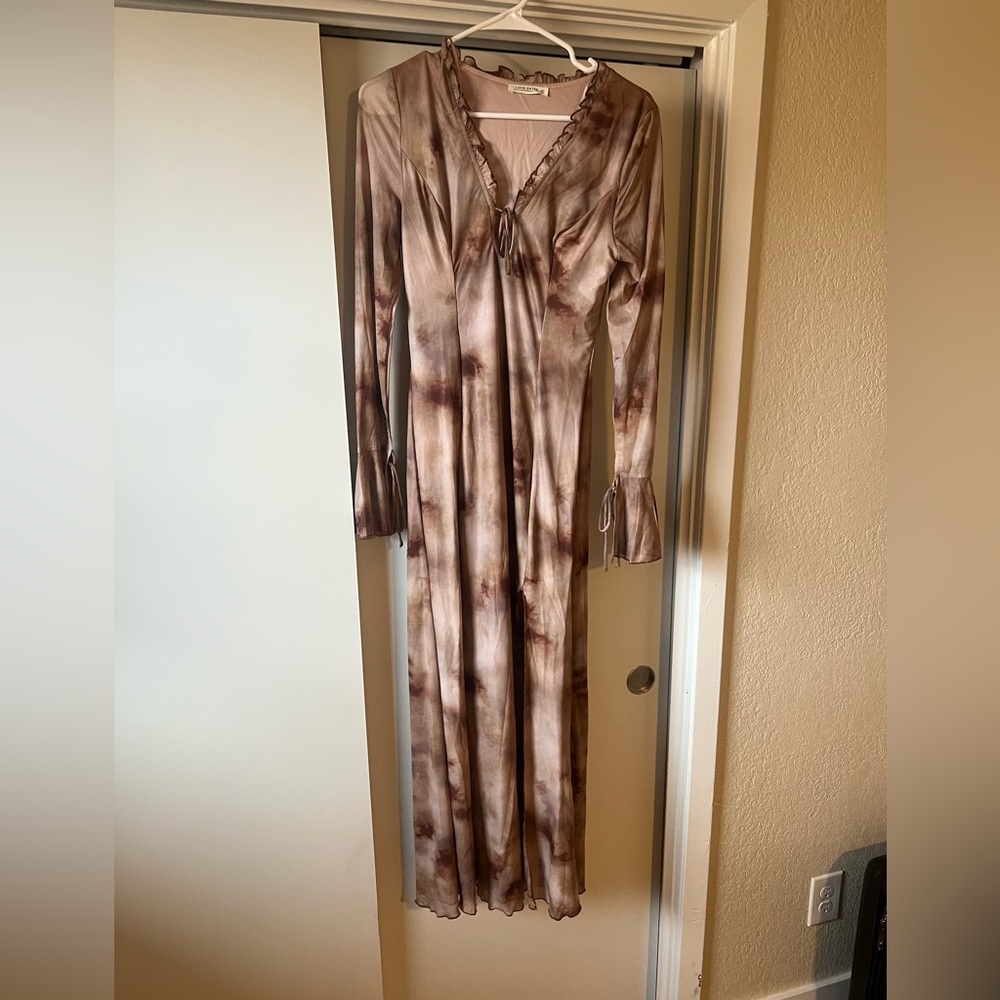 12th Tribe Odette Mocha Mesh Maxi Dress